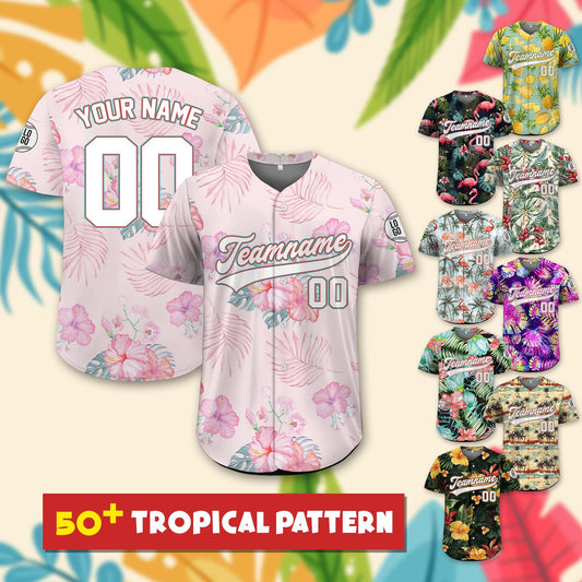 Custom Hawaiian Baseball Jersey with Team Name Number, Personalized Hawaii Floral Shirt for Men Women Youth Preschool, Bachelor Party Shirt