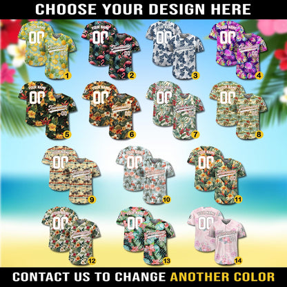 Custom Hawaiian Baseball Jersey with Team Name Number, Personalized Hawaii Floral Shirt for Men Women Youth Preschool, Bachelor Party Shirt