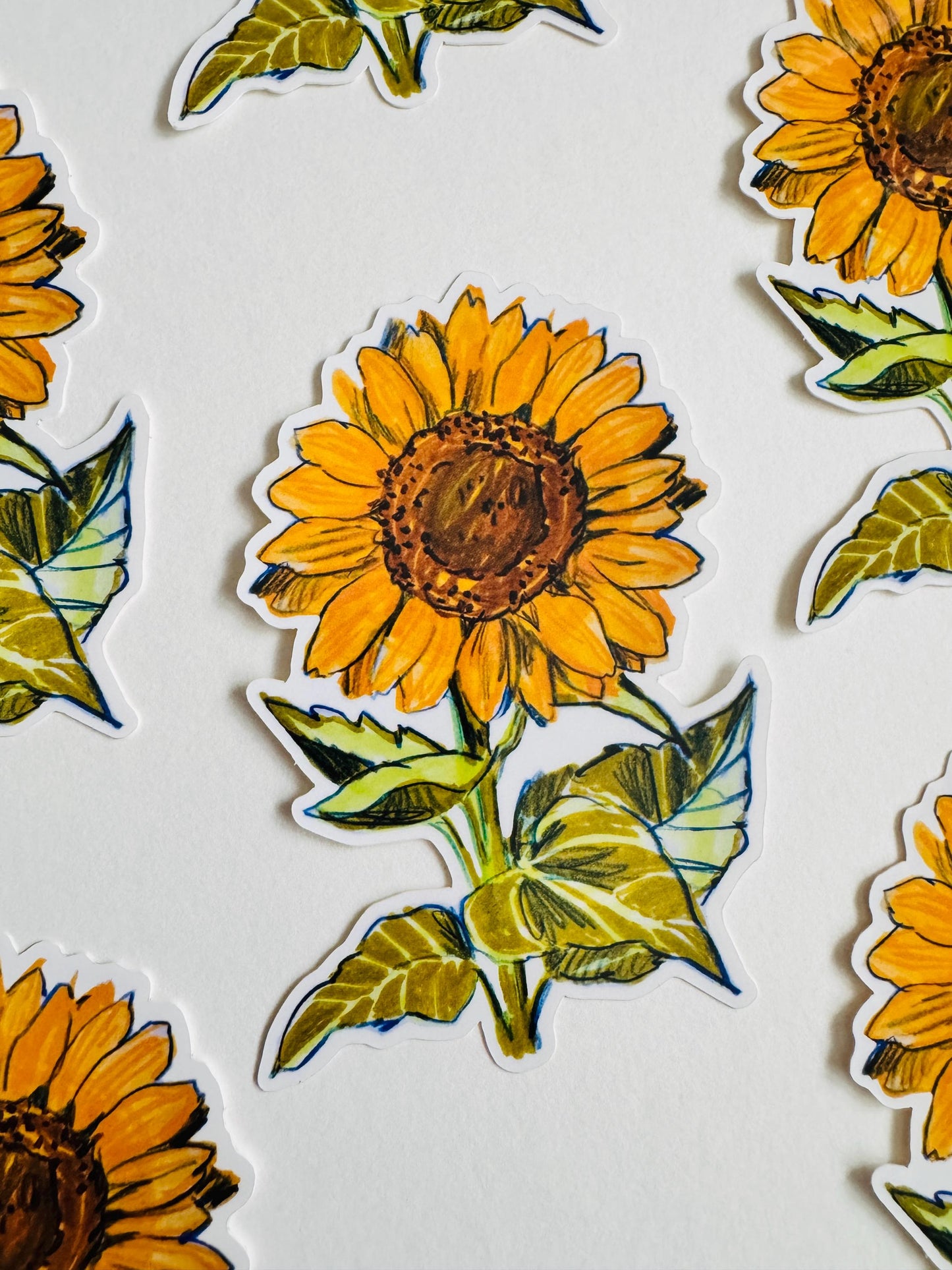 Sunflower Sticker  | Original Illustration Decals | Nature Naturalist Flowers