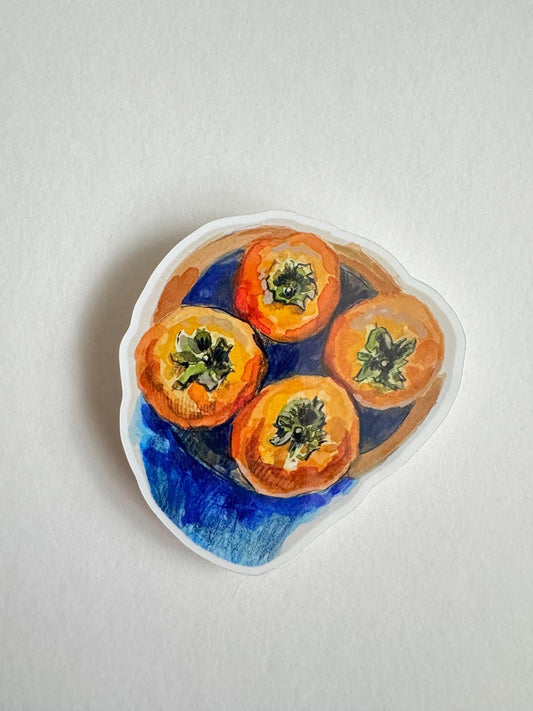 Persimmon Plate Still Life | Vinyl Sticker Decal | Still Life Painting Artwork