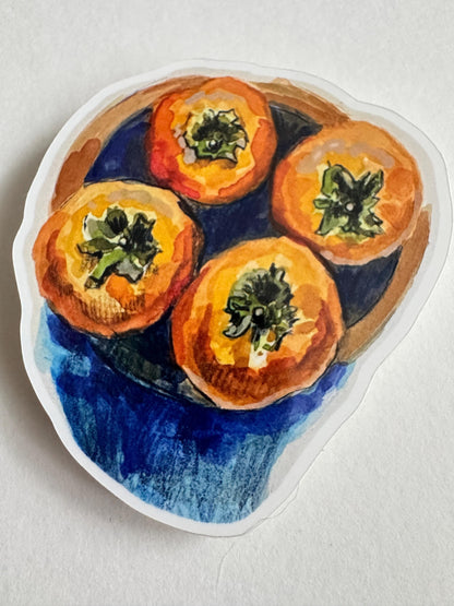 Persimmon Plate Still Life | Vinyl Sticker Decal | Still Life Painting Artwork