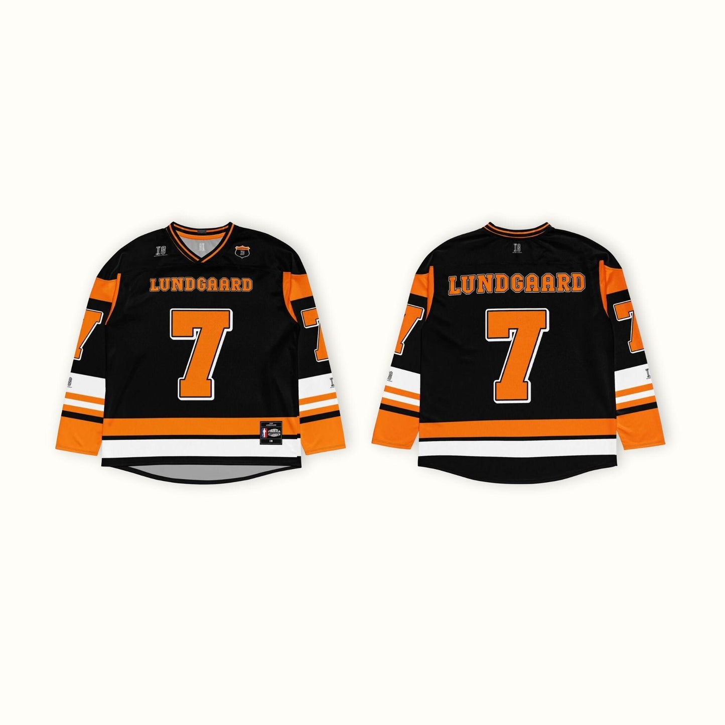 Unisex Oversized Racing Hockey Jersey– Black and Orange IndyCar-Inspired Hockey Jersey with Racing Number 7