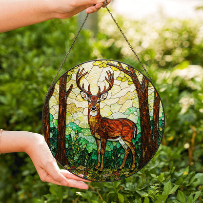 Majestic deer in forest stained glass suncatcher woodland window decor gift for husband