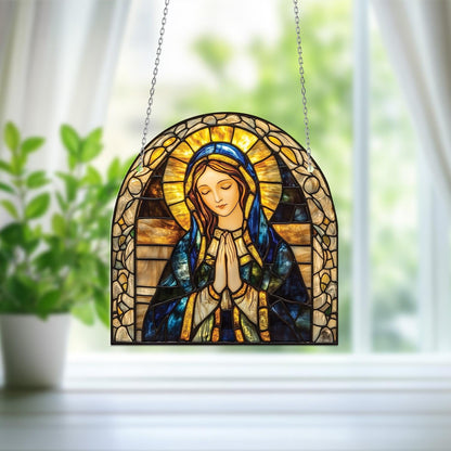 Blessed Virgin Mary Window Hanging for Prayer Room, Catholic Gift for Mom, Religious Home Decor, Christian Faith Room Ornament