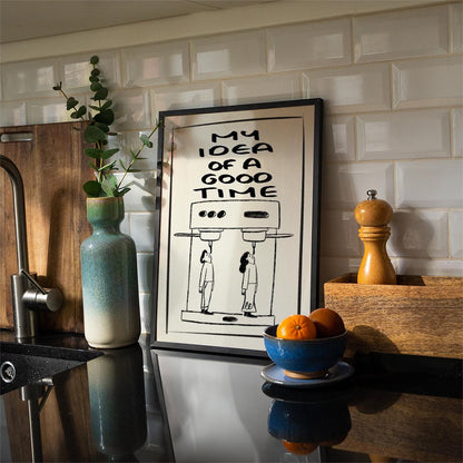 Funny Coffee Art Print: Espresso Machine, Retro Kitchen Decor