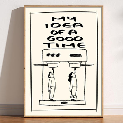 Funny Coffee Art Print: Espresso Machine, Retro Kitchen Decor