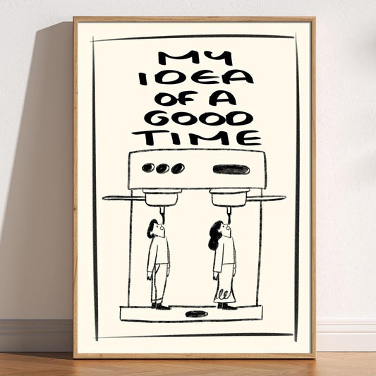 Funny Coffee Art Print: Espresso Machine, Retro Kitchen Decor