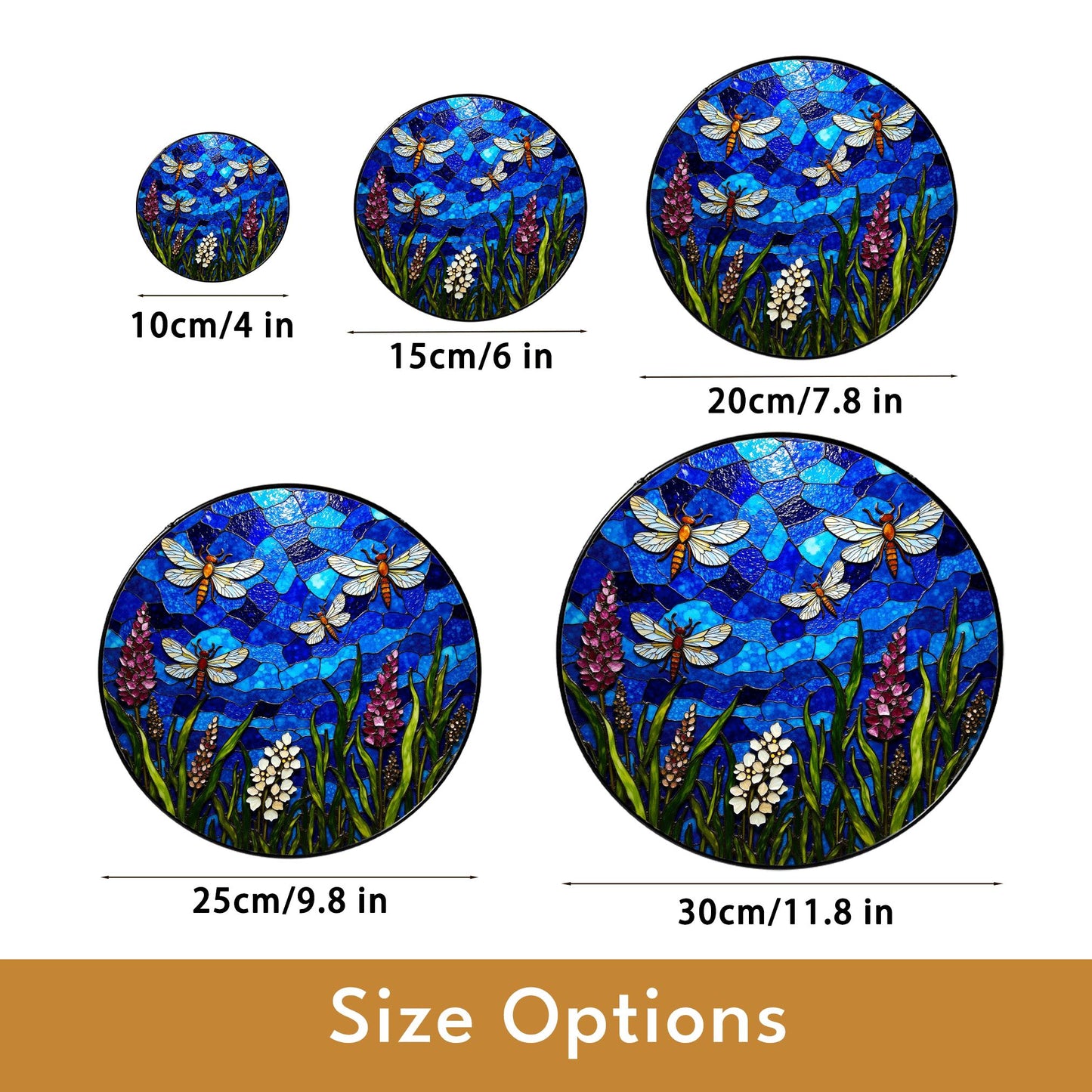 Blue dragonfly stained glass suncatcher with wildflowers summer window decor gift for nature lover