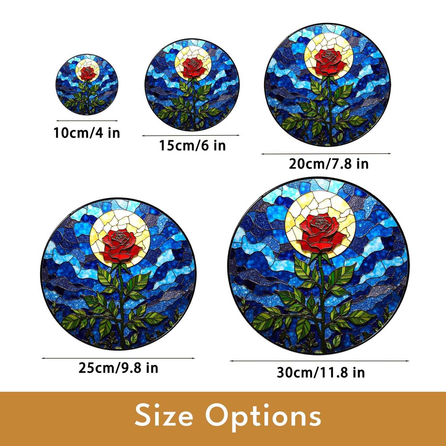 Red Rose with Moonlight Stained Glass Suncatcher Window Decor Gift for Mom