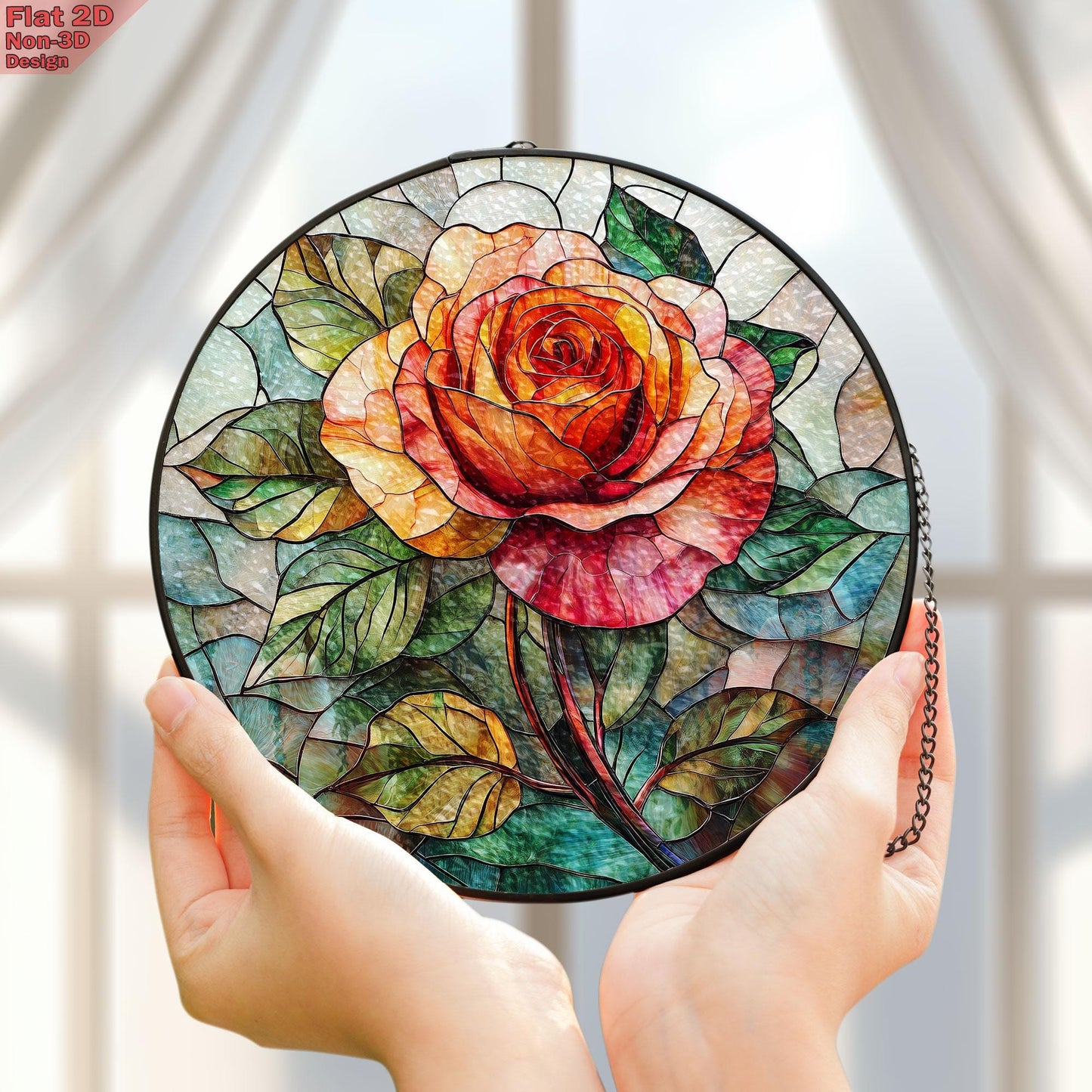 Rose Bouquet Stained Glass Suncatcher, Style Wall and Window Decoration, Special Gifts for Women, Rose Flowers Gifts, June Birthday Gift