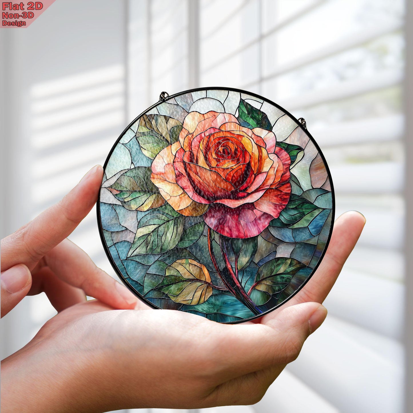 Rose Bouquet Stained Glass Suncatcher, Style Wall and Window Decoration, Special Gifts for Women, Rose Flowers Gifts, June Birthday Gift
