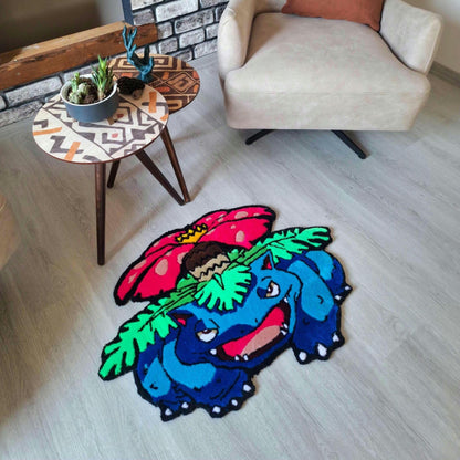 Venusaur Rug, Handmade Tufted, Wall Tufted Art, Anime Rug, Home Decor, Geek Decor, Gaming Room Rug