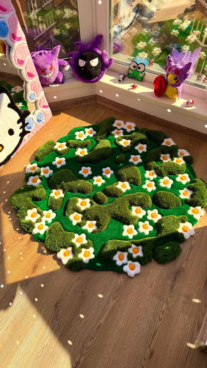 Handmade tufted 3D rug – floral meadow design, soft and cozy carpet that looks like a blooming lawn, perfect for home decor