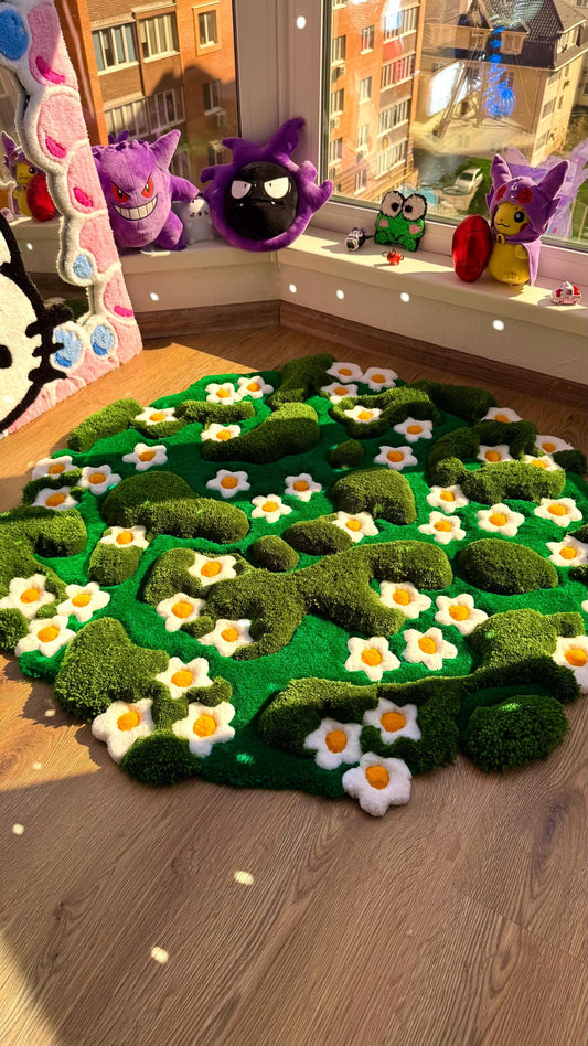 Handmade tufted 3D rug – floral meadow design, soft and cozy carpet that looks like a blooming lawn, perfect for home decor
