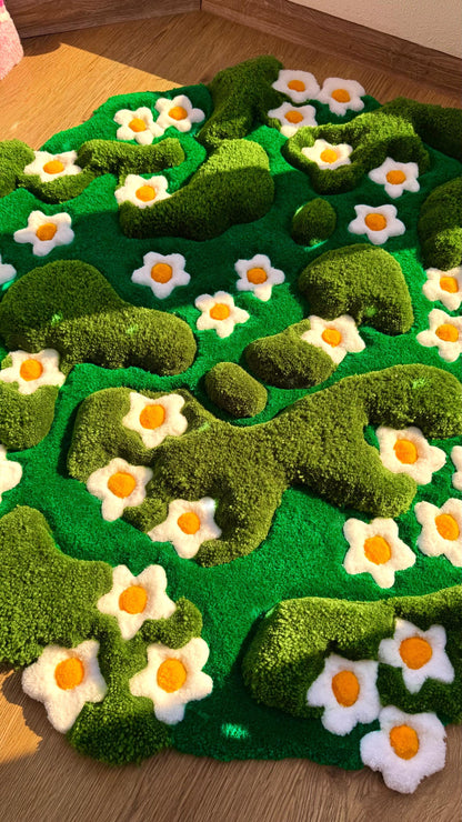 Handmade tufted 3D rug – floral meadow design, soft and cozy carpet that looks like a blooming lawn, perfect for home decor