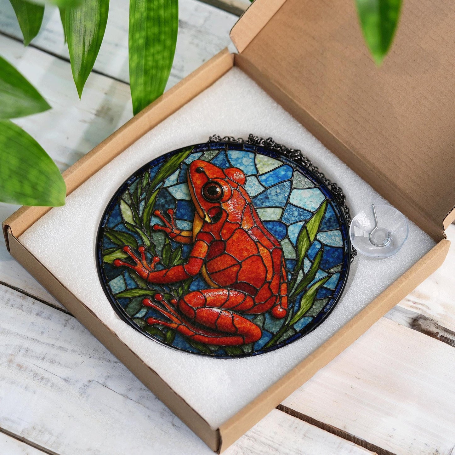 Red Frog Stained Glass Jungle Animal Suncatcher Forest Window Decor Gift for Nature Lover