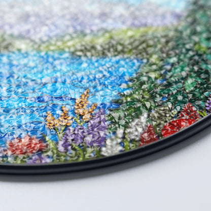 Mountain Lake View Stained Glass Style Suncatcher Nature Scene Art Gift for Hikers and Campers