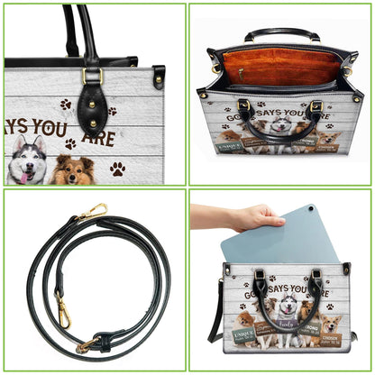 Personalized Leather Handbag Custom Name, Christian Gift, Gifts for Women, God Says You Are Dog Design, Inspirational Bible Verses