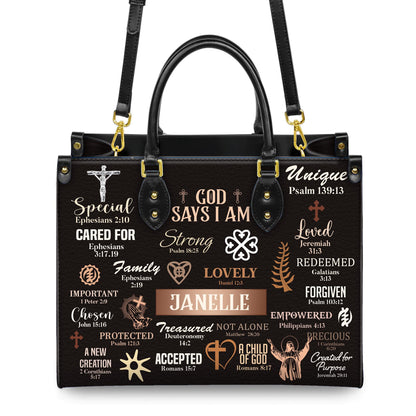 God Says I Am Handbag, Personalized Christian Affirmations Tote, Custom Name Bible Verse Purse, Identity In Christ Gift for Women