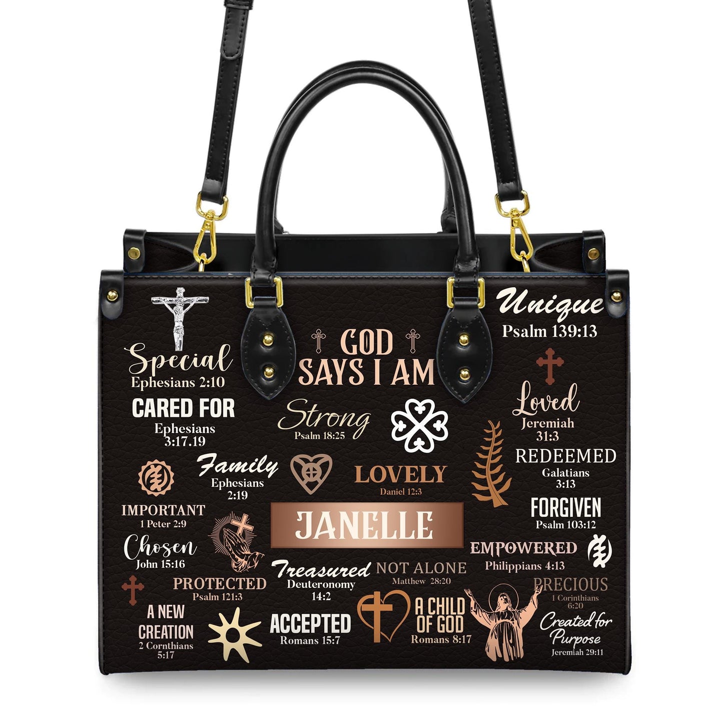 God Says I Am Handbag, Personalized Christian Affirmations Tote, Custom Name Bible Verse Purse, Identity In Christ Gift for Women