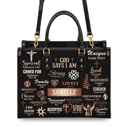 God Says I Am Handbag, Personalized Christian Affirmations Tote, Custom Name Bible Verse Purse, Identity In Christ Gift for Women