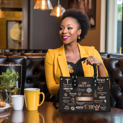 God Says I Am Handbag, Personalized Christian Affirmations Tote, Custom Name Bible Verse Purse, Identity In Christ Gift for Women