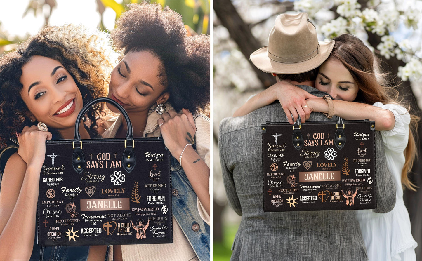 God Says I Am Handbag, Personalized Christian Affirmations Tote, Custom Name Bible Verse Purse, Identity In Christ Gift for Women