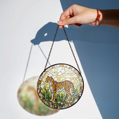 Stained Glass Cheetah Suncatcher Safari Animal Decor Gift for Dad