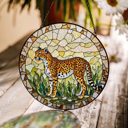 Stained Glass Cheetah Suncatcher Safari Animal Decor Gift for Dad