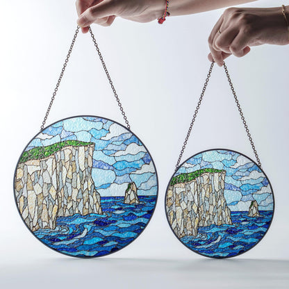 Coastal Cliff Ocean View Stained Glass Suncatcher Handmade Window Art Gift for Nature Lover