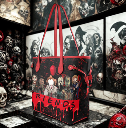 Psycho Friends Red Shoulder Bag, Top handle Tote Bag Purse, Horror Purse,Canvas Handbag, Vegan Leather Tote Bag. Birthday Gift