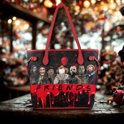Psycho Friends Red Shoulder Bag, Top handle Tote Bag Purse, Horror Purse,Canvas Handbag, Vegan Leather Tote Bag. Birthday Gift
