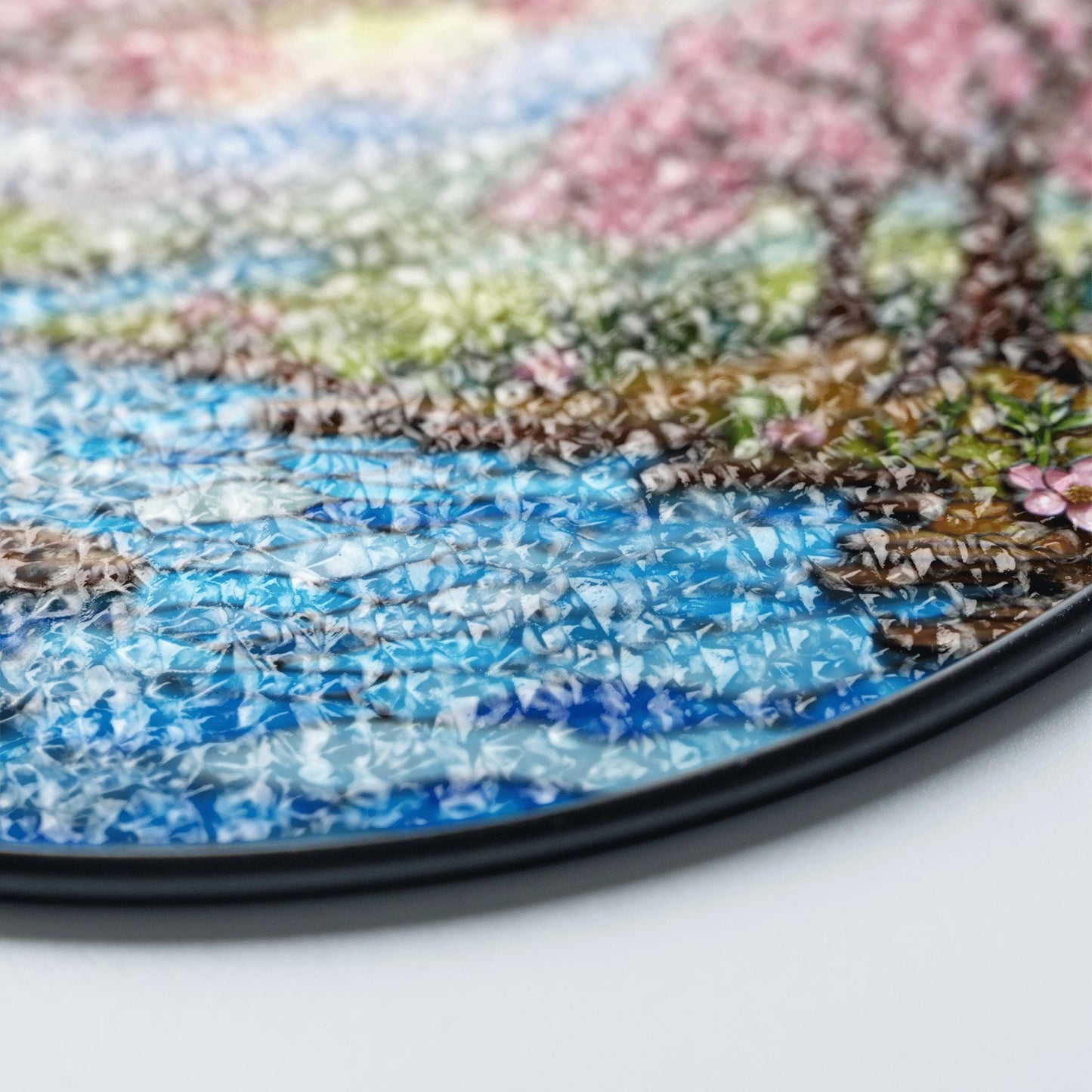 Cherry Blossom River Stained Glass Suncatcher Round Window Hanging Gift for Mom