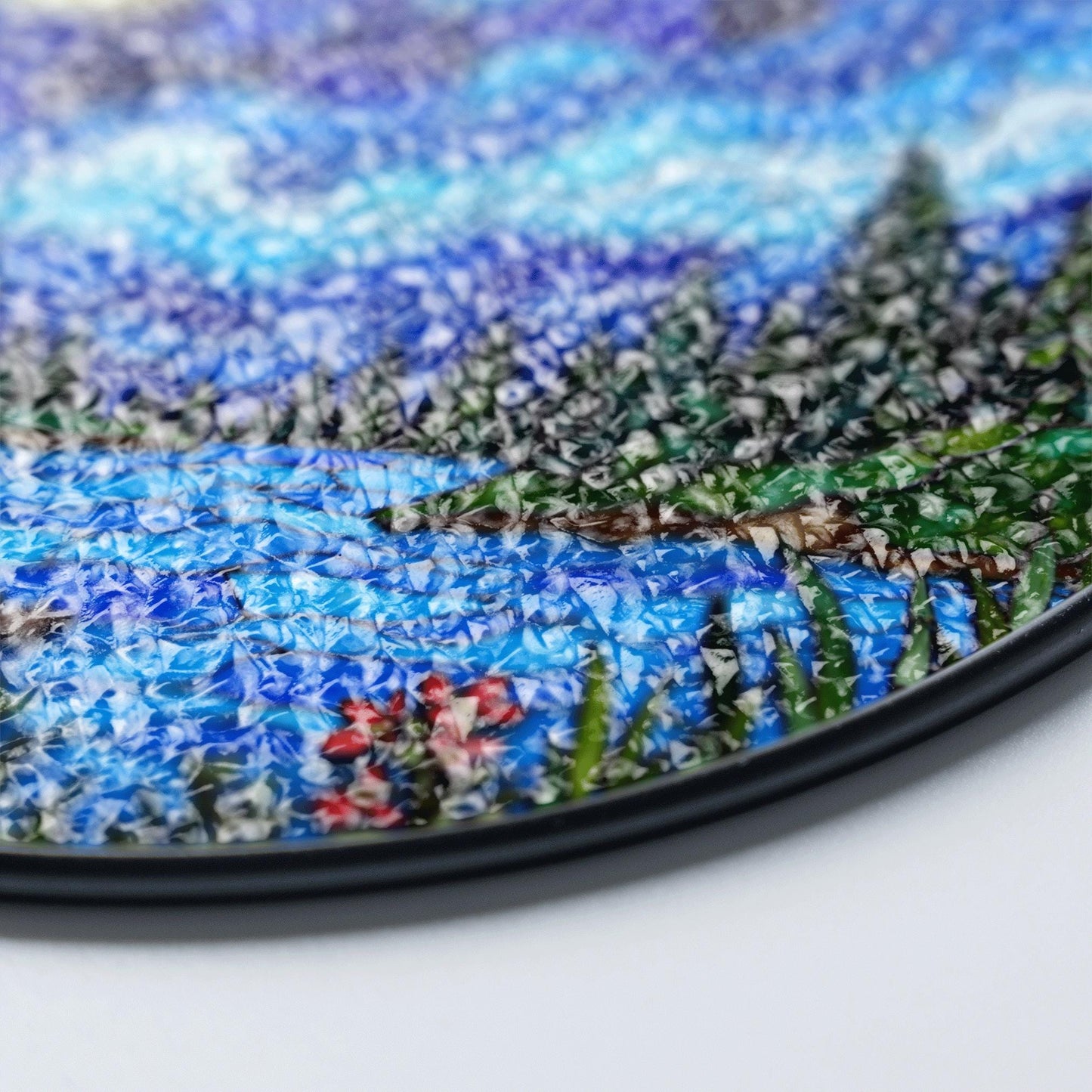 Moonlit forest lake night scene stained glass suncatcher window hanging gift for mom