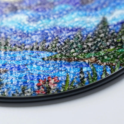 Moonlit forest lake night scene stained glass suncatcher window hanging gift for mom