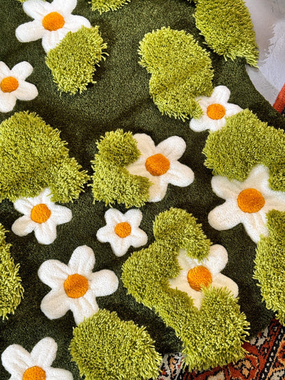 Daisy Moss Rug, 3D Moss Rug, Сhamomile Field rug, Grass Rug, Landscape rug, Area Rug, Gift for Her, 3D Moss Meadow Rug with Daisies
