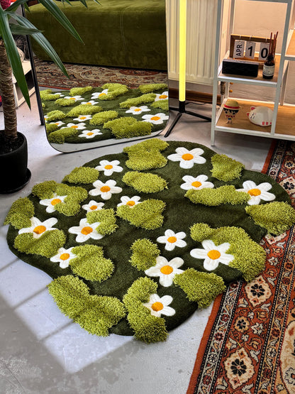 Daisy Moss Rug, 3D Moss Rug, Сhamomile Field rug, Grass Rug, Landscape rug, Area Rug, Gift for Her, 3D Moss Meadow Rug with Daisies