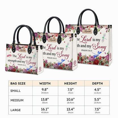 Personalized Leather Handbag Custom Name, Christian Gift, Gifts for Women, The Lord is My Strength Bag, Floral & Dragonfly Design