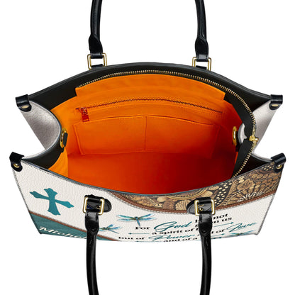 Personalized Leather Handbag Custom Name, Christian Gift, Gifts for Women, God Gave Us Power Bag, Dragonfly & Floral Design