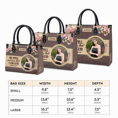 Personalized Leather Handbag Custom Name, Christian Gift, Gifts for Women, Be Still and Know Floral Bag, Butterfly & Flower Design