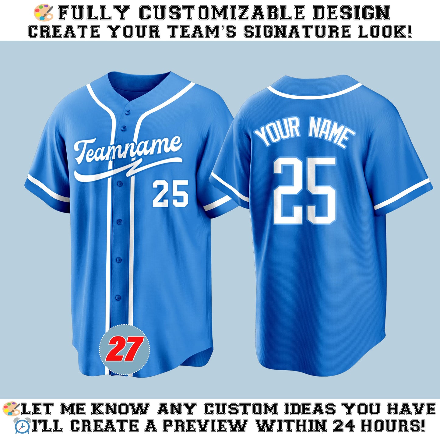 Custom Baseball Jersey with Embroidered Team Name and Number – Personalized Uniform for Sports Teams, Fans, Events and Gift Ideas
