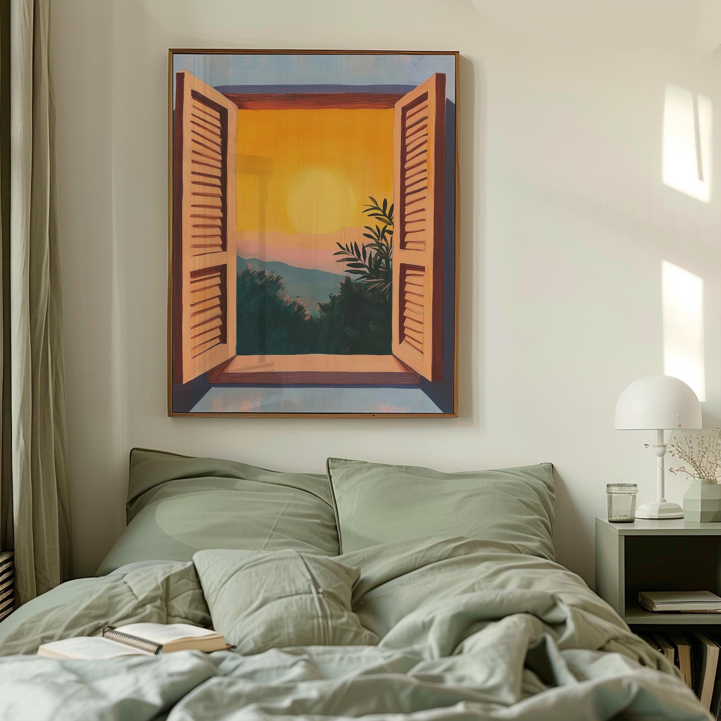 Matisse Style Window View Print: Fauvism Mountain Sunset Art