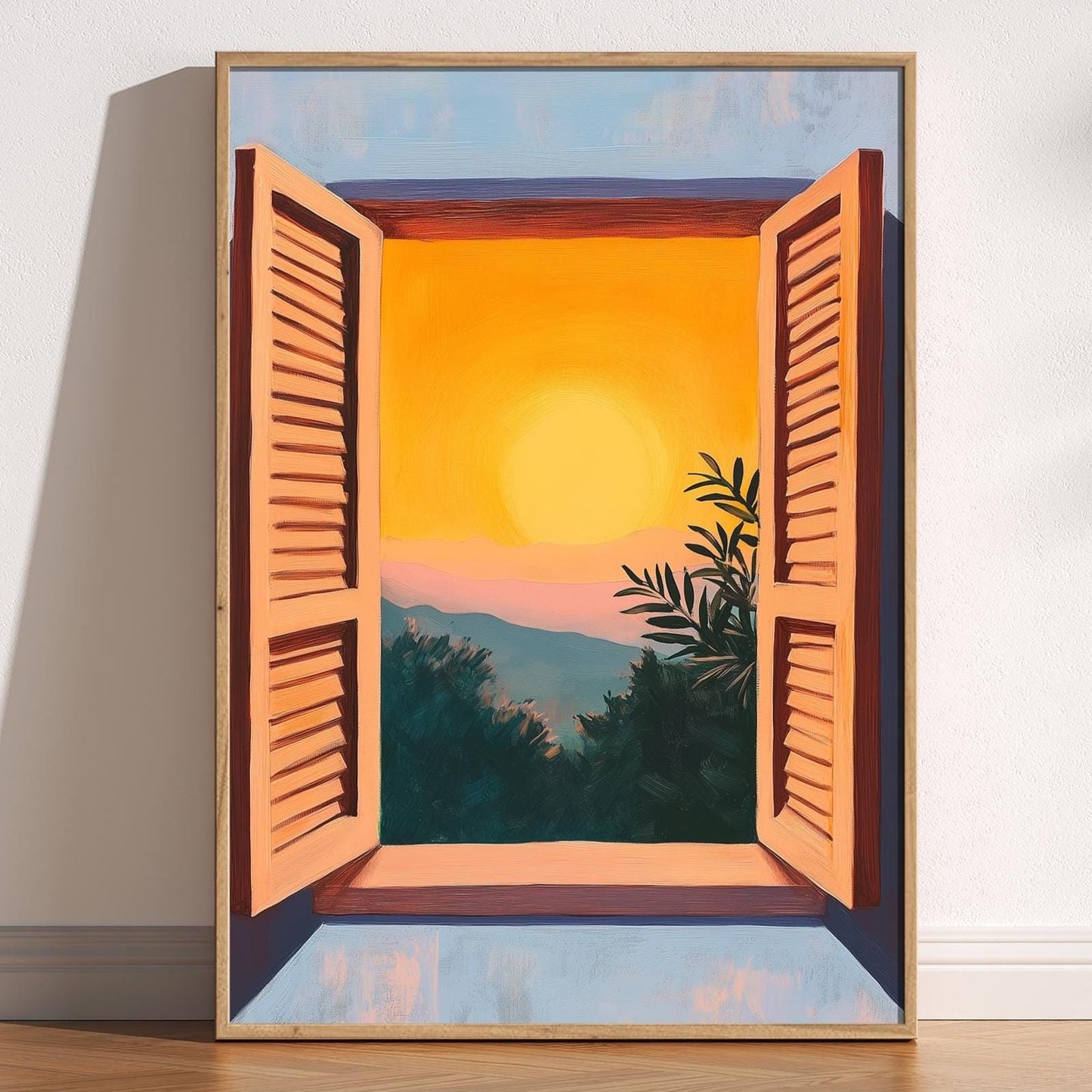 Matisse Style Window View Print: Fauvism Mountain Sunset Art