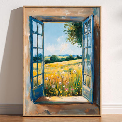 Open Window Henri Matisse Print, Henri Matisse Style Fauvism Painting, Modern Exhibition, Window To Countryside Fields View, Floral Meadow