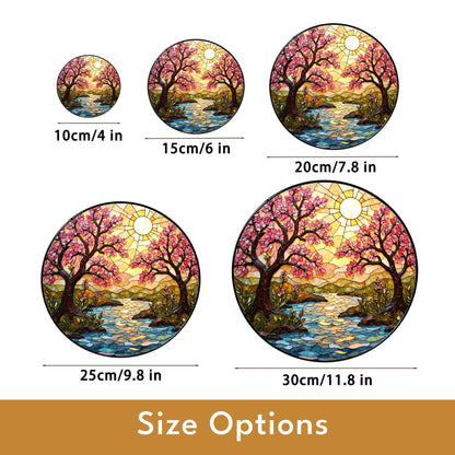 Cherry Blossom River Art Glass Suncatcher Spring Window Decor Gift for Mom or Nature Lover