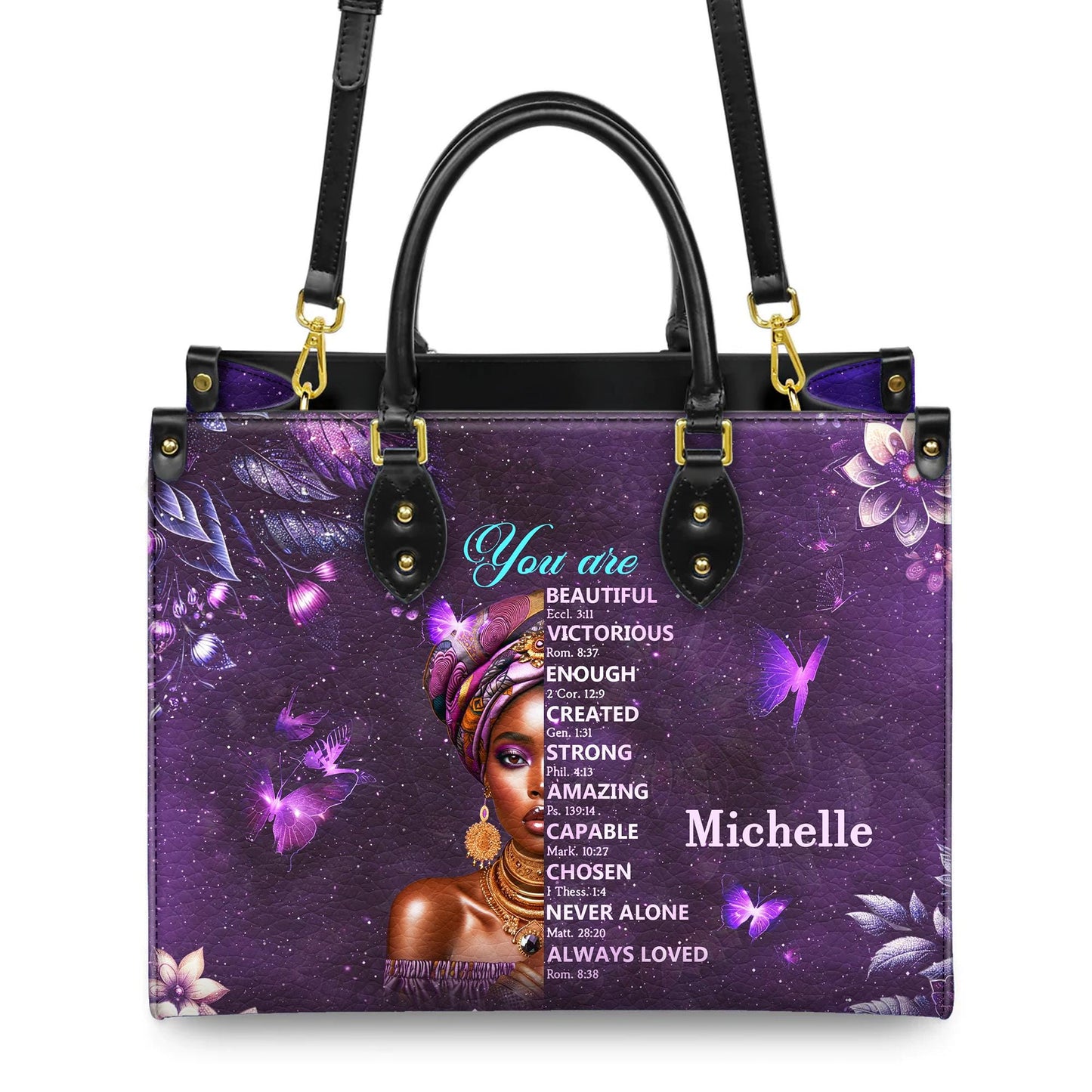 Personalized Leather Handbag Custom Name, Christian Gift, Gifts for Women, You Are Beautiful Victorious Bag, African American Woman Design