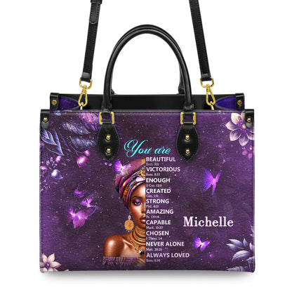 Personalized Leather Handbag Custom Name, Christian Gift, Gifts for Women, You Are Beautiful Victorious Bag, African American Woman Design
