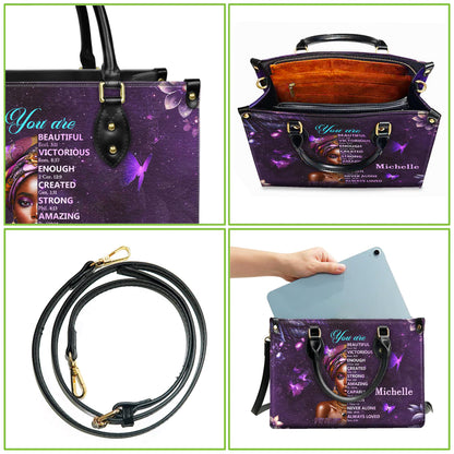 Personalized Leather Handbag Custom Name, Christian Gift, Gifts for Women, You Are Beautiful Victorious Bag, African American Woman Design