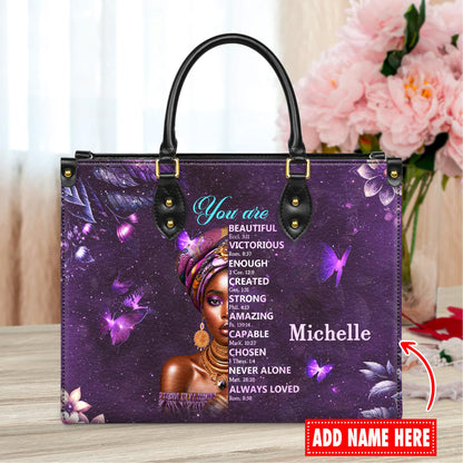 Personalized Leather Handbag Custom Name, Christian Gift, Gifts for Women, You Are Beautiful Victorious Bag, African American Woman Design