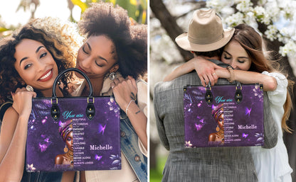 Personalized Leather Handbag Custom Name, Christian Gift, Gifts for Women, You Are Beautiful Victorious Bag, African American Woman Design